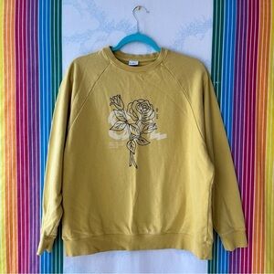 SECOND / LAYER golden yellow raglan rose print sweatshirt medium